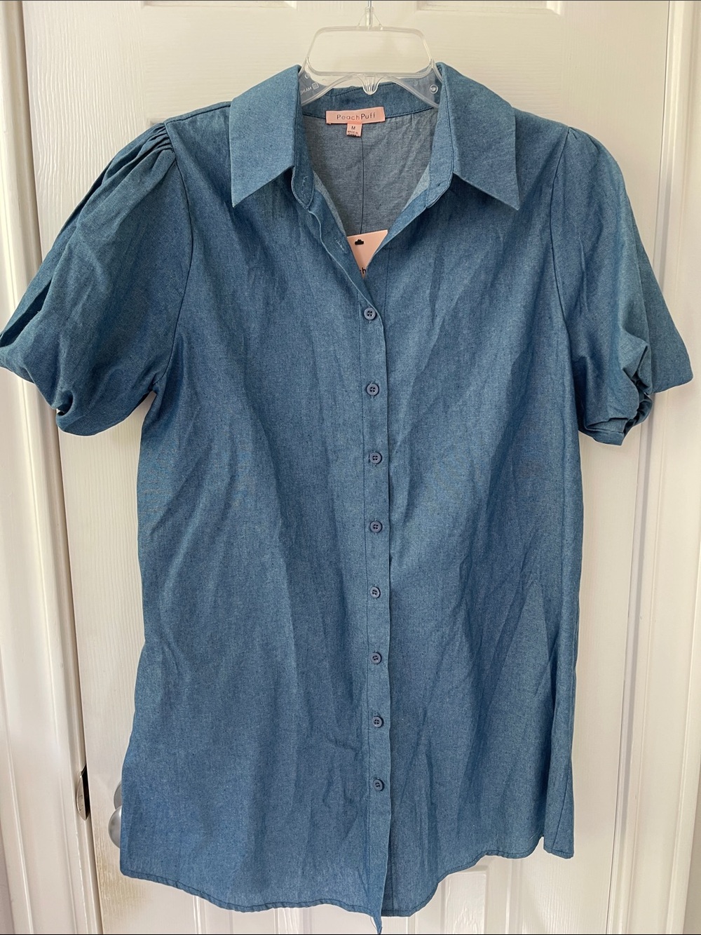 Peach Puff blue cotton dress or duster